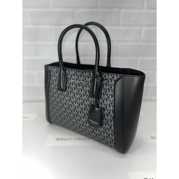 Michael Kors satchel medium purse ipad case kali tote shoulder bag black silver - Picture 4 of 11